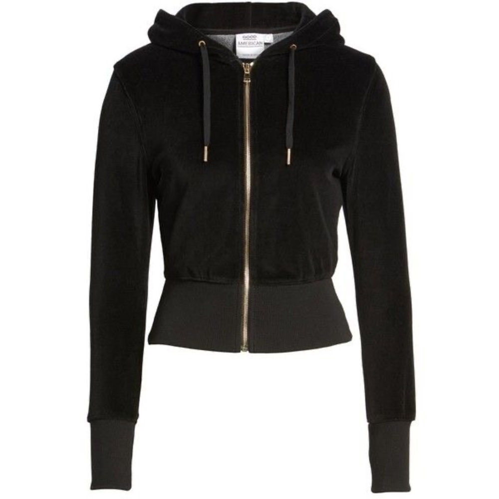 GOOD AMERICAN Velour Zip Up Sweater